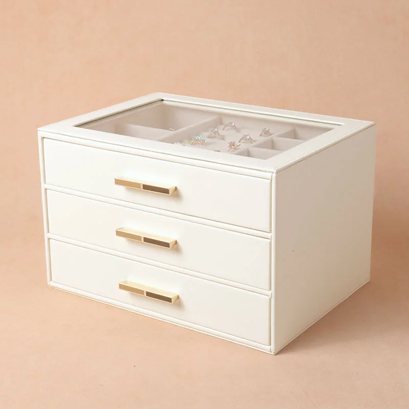 Leather Jewelry Storage Box Women's Necklace Earrings Box 3 Layer Drawer Organizer Display Case Luxury Pretty Jewerly Boxes Gift