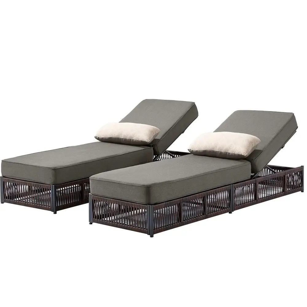 

Outdoor Chaise Lounges with 5 Inch Thickened Cushions Set of 2 High Back Brown Wicker Patio Recliners Rattan Reclining Chairs P