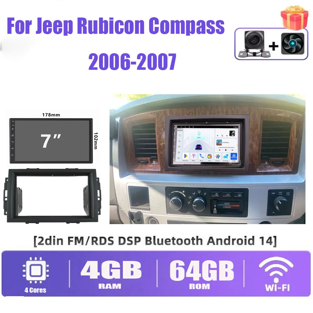 

4-64GB 7" Car Stereo Radio For Jeep Rubicon Compass 2006-2007 Wireless Apple CarPlay Android Auto Head Unit FM GPS