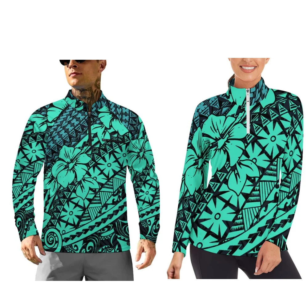 Polynesian-Style Printed Long-Sleeved Sportswear For Sports Couples Can Be Customized With Patterns