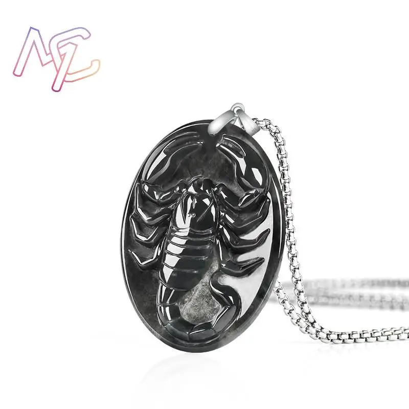 Myanmar Jadeite Scorpion Pendant Necklace Luxury Designer Fashion Talismans Vintage Real Jade 925 Silver Gifts for Women - view 2