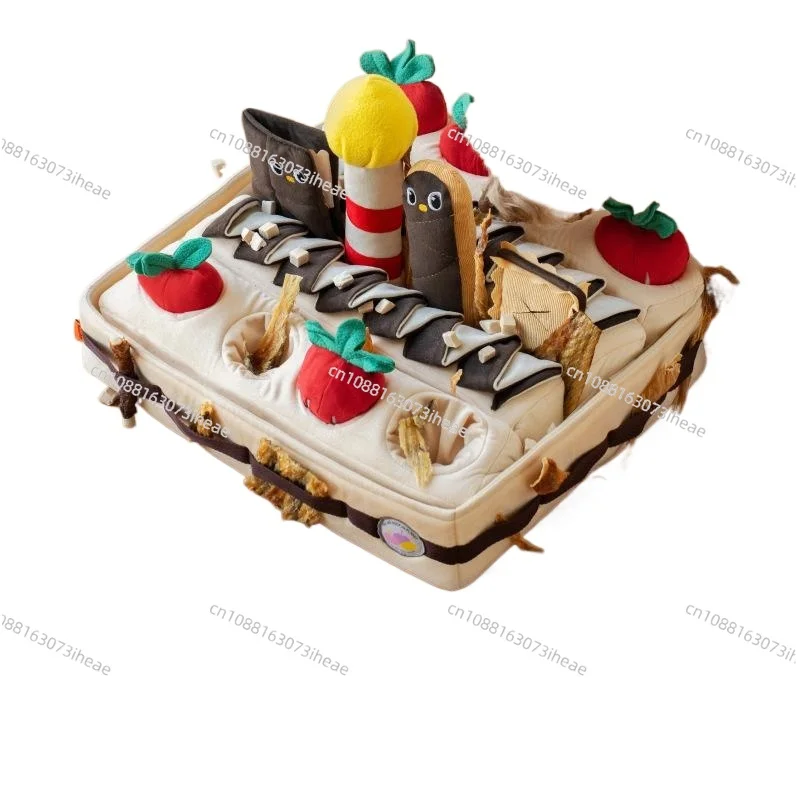 Interactive Dog Slow Feeder Puzzle Toy Strawberry Cake Plush Pet Nosework Sniffing Mat For Treat