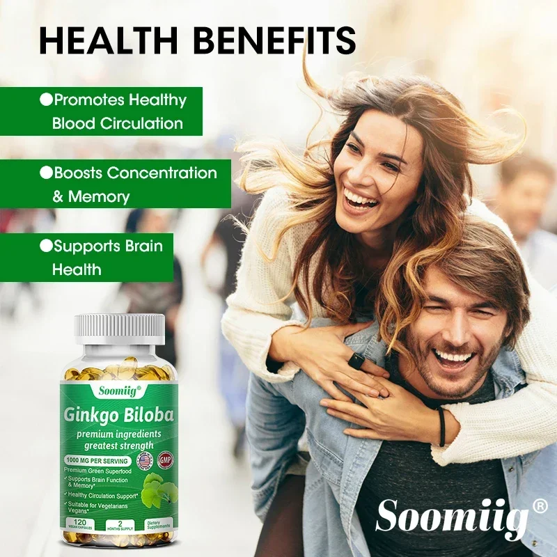 Soomiig-Ginkgo Extract Vitamin, 1000 mg, Ajuda a Melhorar a Memória, Aprendizagem, Melhorar o Pensamento, Concentração, Apoiar um Cérebro Saudável