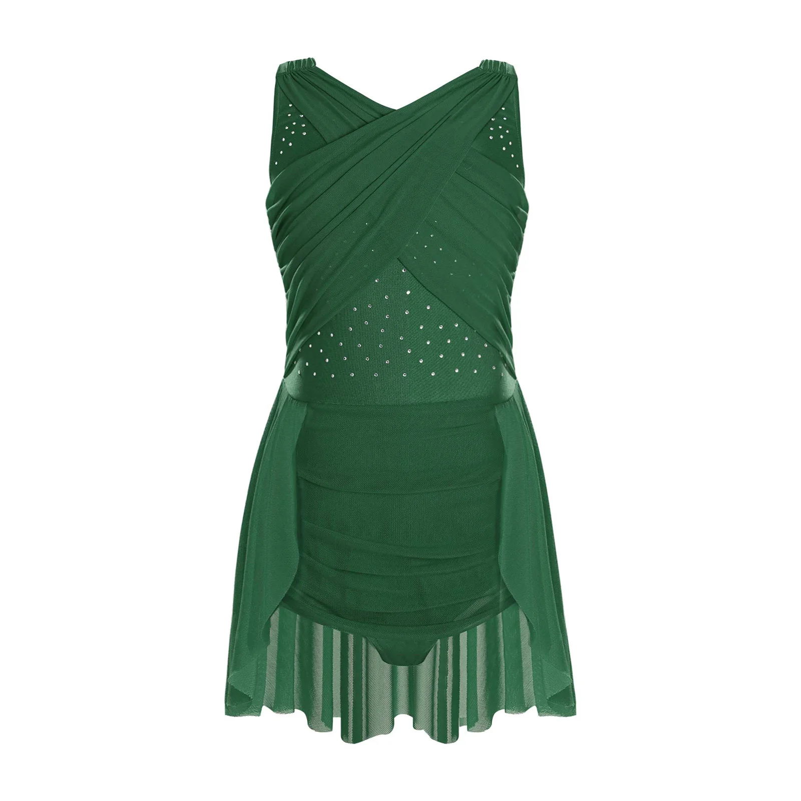 6-16Y الفتيات ملابس رقص غنائية بلا أكمام انقطاع الراين الشكل التزلج يوتار فستان الجمباز البهلوانية ارتداءها #2