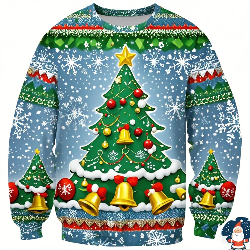 Fashion 2024 Ugly Christmas Sweater Funny Xmas Graphic Sweatshirt Christmas Tree Pullovers Boy Crewneck Polyester Tracksuit Tops