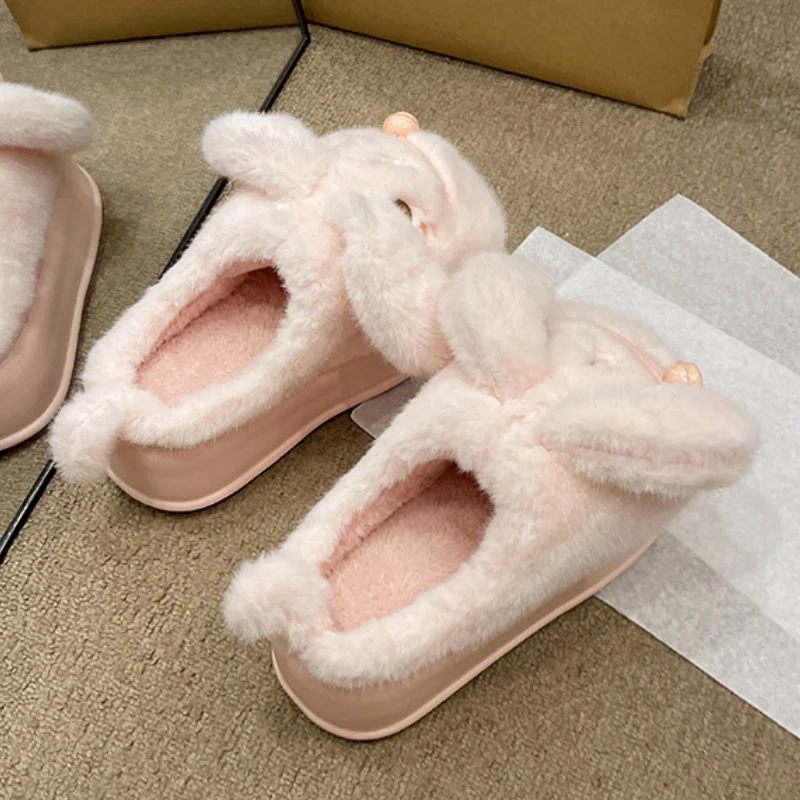 Thick Platform High Heel Women's Winter Slippers Closed Toe Plush Warm Cotton Indoor Home Outdoor Cute Puppy Bell