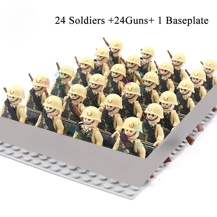 24-teiliges Armeesoldaten-Bausteinset mit Mini-Puppen und Untergrund, DIY-Kriegsszenen-Bausteine, Kinderspielzeug-Sammlung – Detail 14