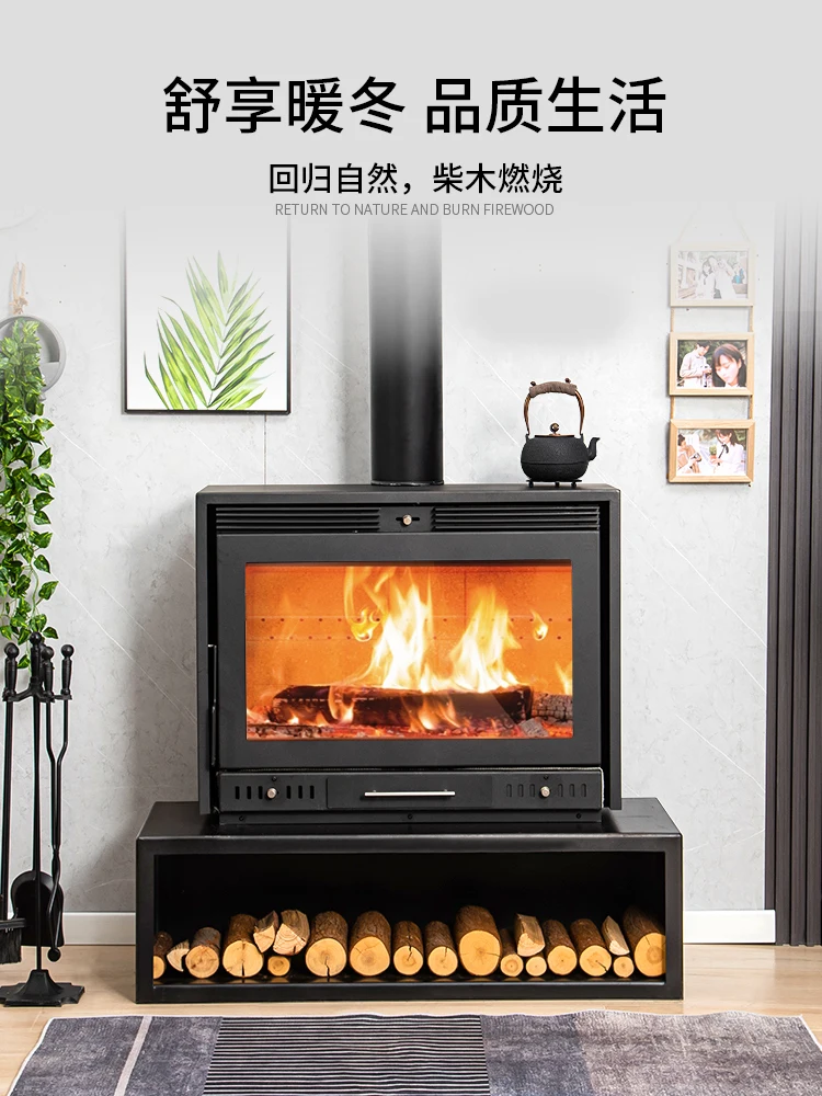 Fireplace real fire wood-burning household heating stove modern steel plate embedded wood-burning fireplace