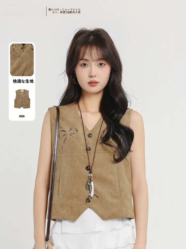 

Универсальный женский жилет с V-образным вырезом, весна 2026, новая коллекция, простая верхняя одежда, Memory Start Point 70AC404, полиэстер, повседневный стиль