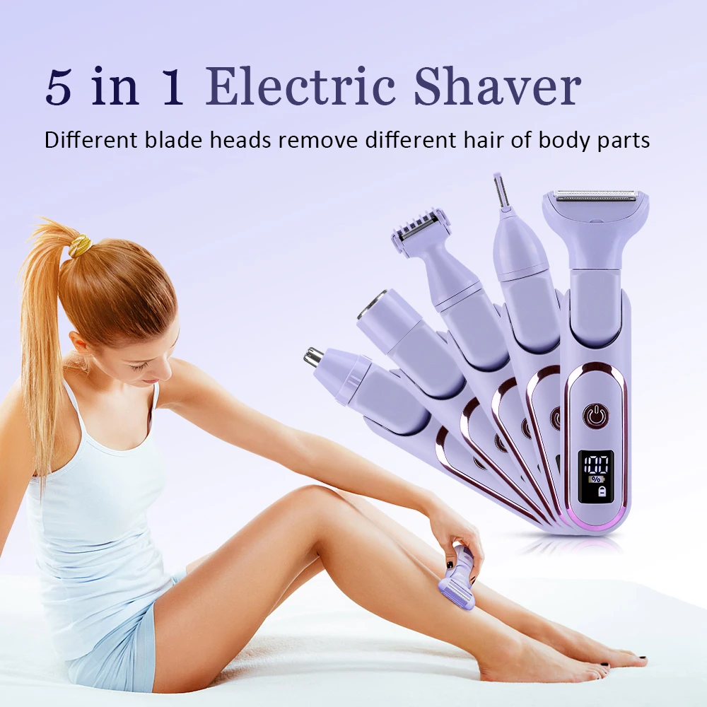 Electric Shaver for Women 5-in-1 Multi-functional for use throughout the body USB Rechargeable Cordless Hair Trimmer