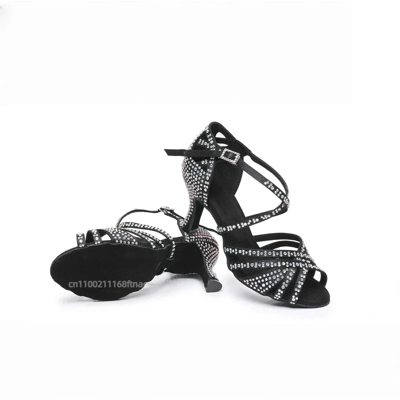 Nieuwe Latin-dansschoenen voor binnen en buiten, Amerikaanse Latin-dansschoenen met zachte zolen, dansschoenen met diamanten ingelegde dames