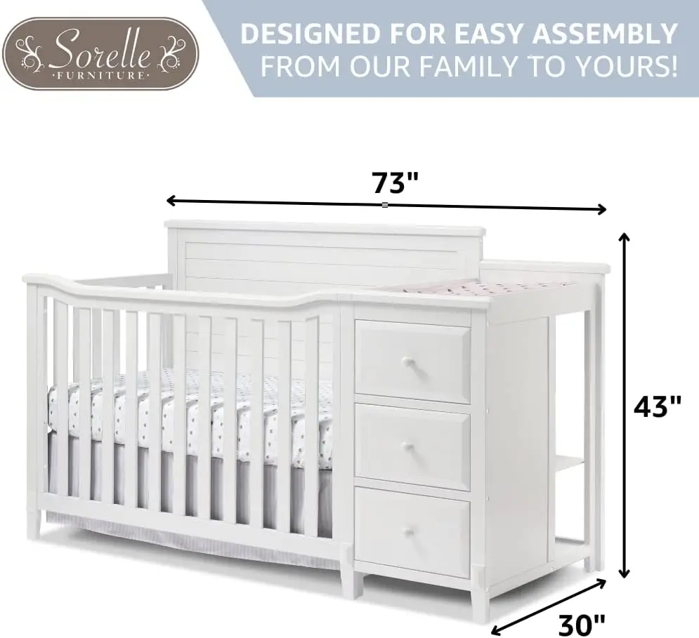 Berkley Crib and Changer with Solid Panel Back Classic -in- Convertible Diaper Changing Table Non-Toxic Finish Wooden Baby Bed image 4