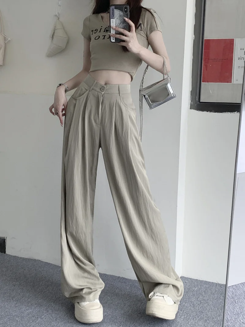 White Suit Pants Casual Pants Women's Autumn 2023 New Floor Mop Pants Loose Fitting High Waisted Straight Wide Leg Pants