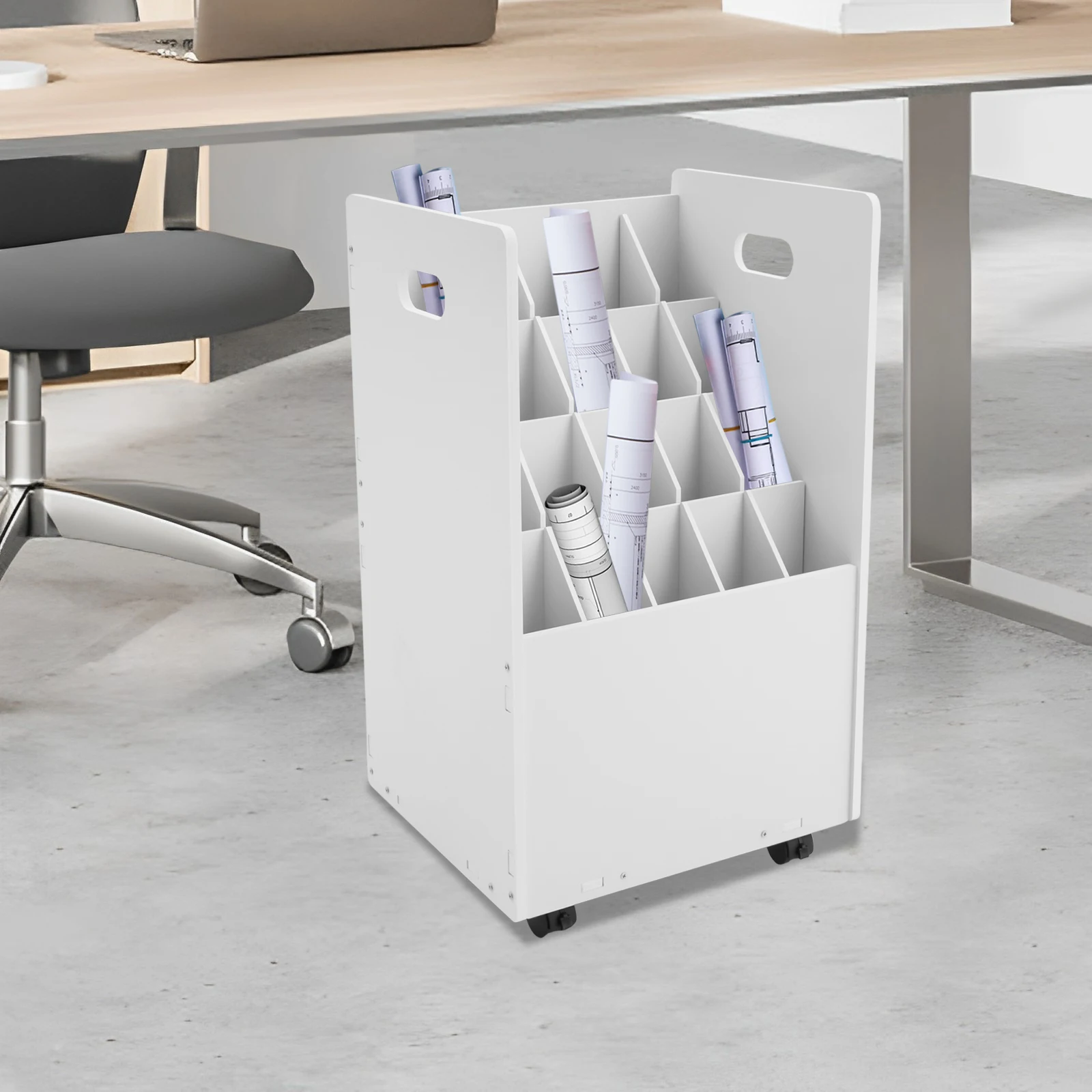 20スロットロールファイルオーガナイザー、可動ファイルストレージカート、ロールドキュメントホルダー