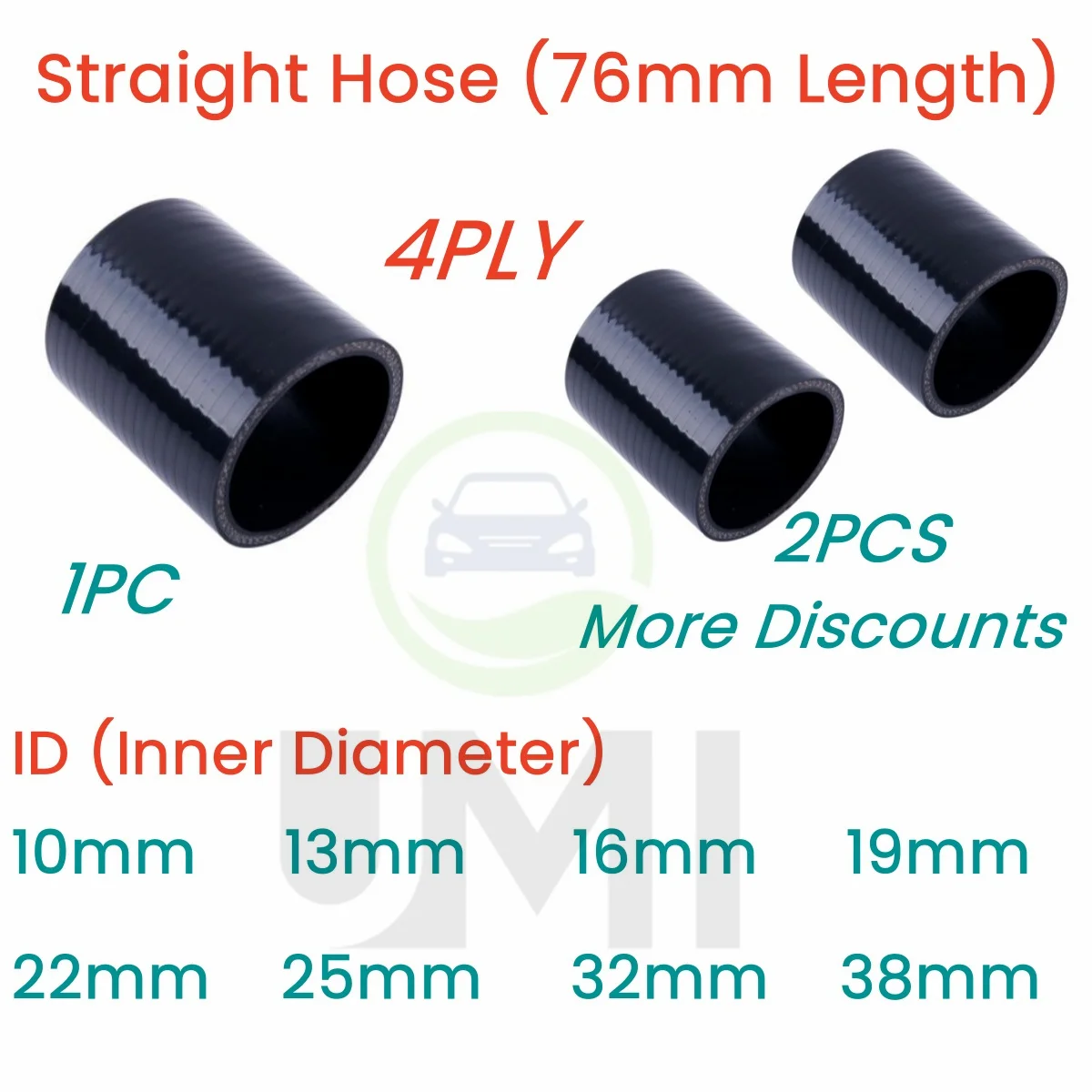 Gloss Black Straight Hose 76mm Length Silicone Coolant Intercooler Pipe ID 10mm 13 16 19mm 22 25mm 32mm 38mm 1PC or 2PCS 4PLY