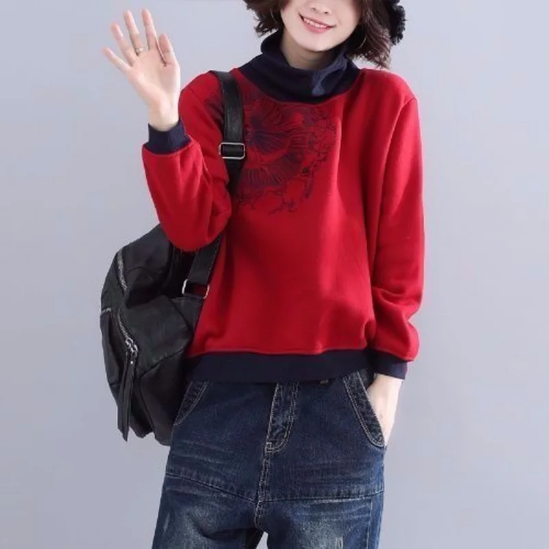 

Базовые зимние утепленные толстовки женские L-3XL с свободным ворсовым воротником, сохраняющие тепло, винтажный дизайн с вышивкой, шикарные стильные Ins плюс-бархат