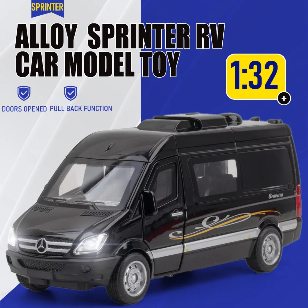 

1:32 Scale Sprinter RV Cartoon Bear Car Model Toy Doors Opened Pull Back Models Alloy Diecast Vehicle Unique Decorations