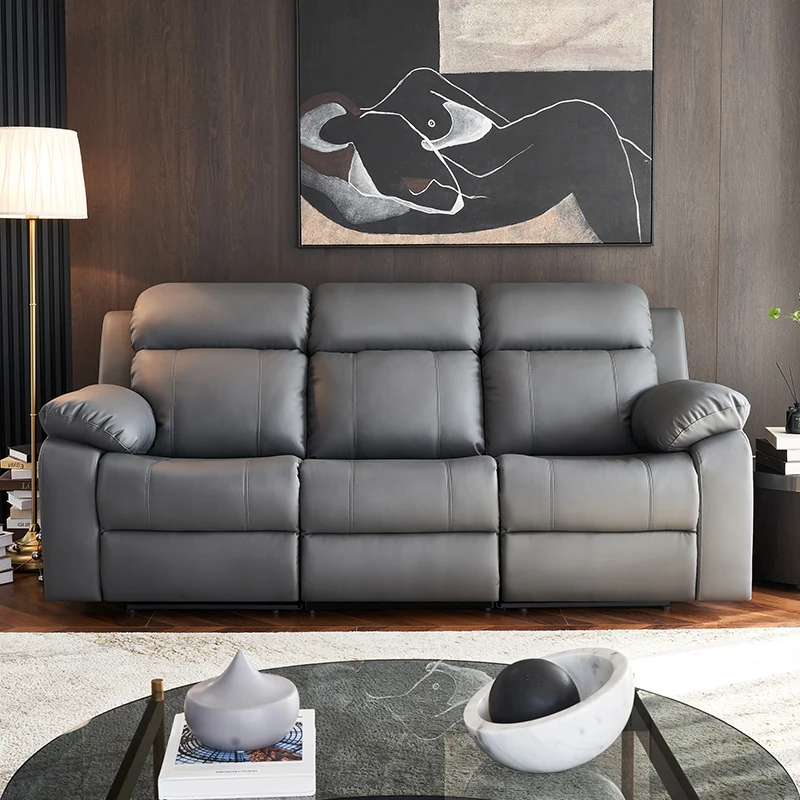 أريكة يدوية متعددة الوظائف قابلة للسحب، بسيطة وحديثة، طبقة علوية من جلد البقر، مزيج من المسرح المنزلي، أريكة جلدية لغرفة المعيشة #2