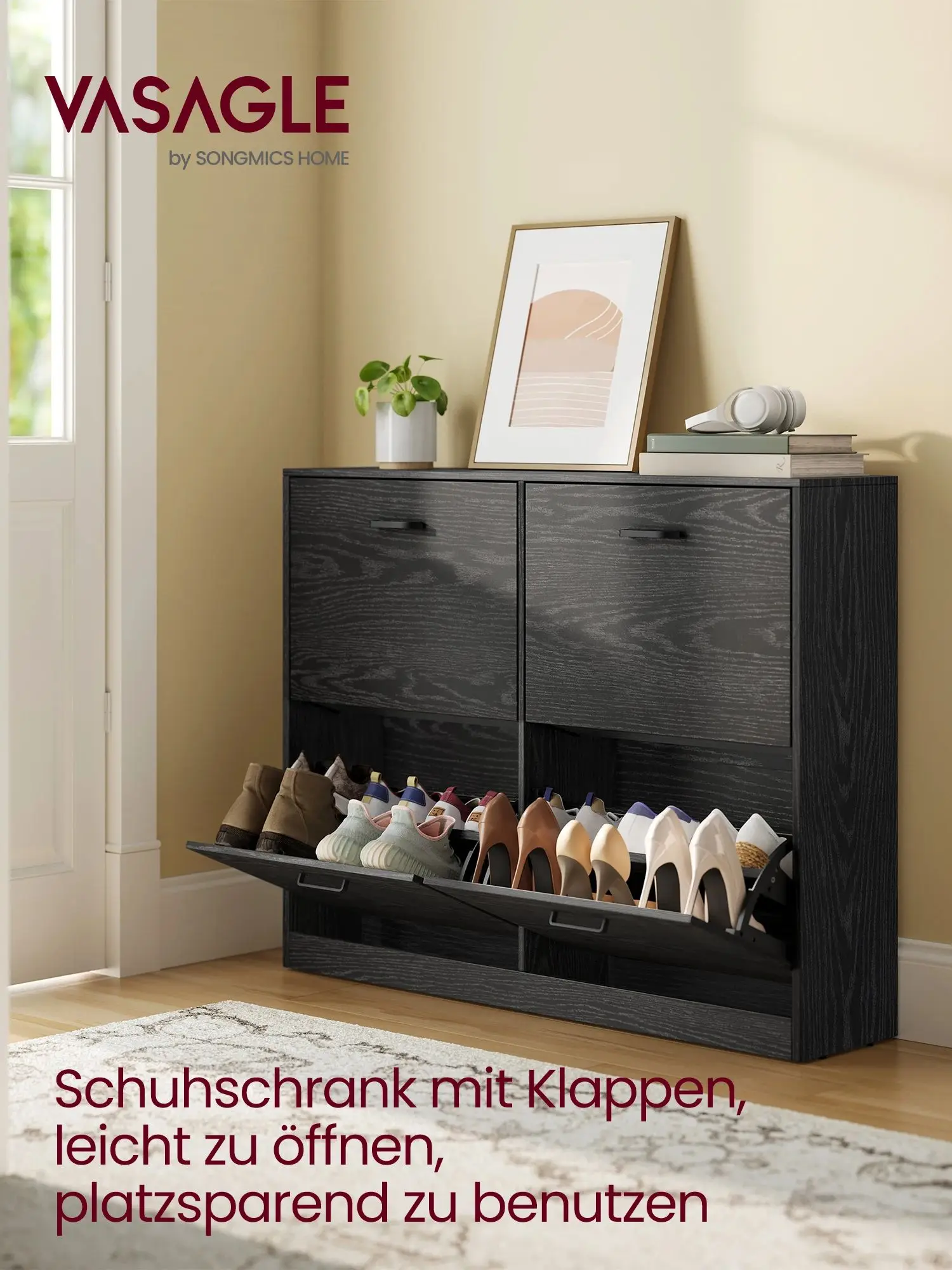 Schoenenkast 4 Flaps Schoen Kipper schoenenrek Schoenenopslag Verstelbare scheidingswand voor 16-28 paar schoenen Hal
