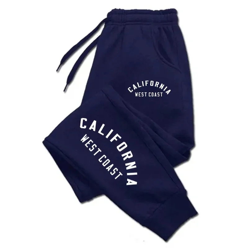 Autumn and Winter Couple Casual Sweatpants 2024 California West Coast Print Jogging Leggings Drawstring Fleece Trousers S-3XL