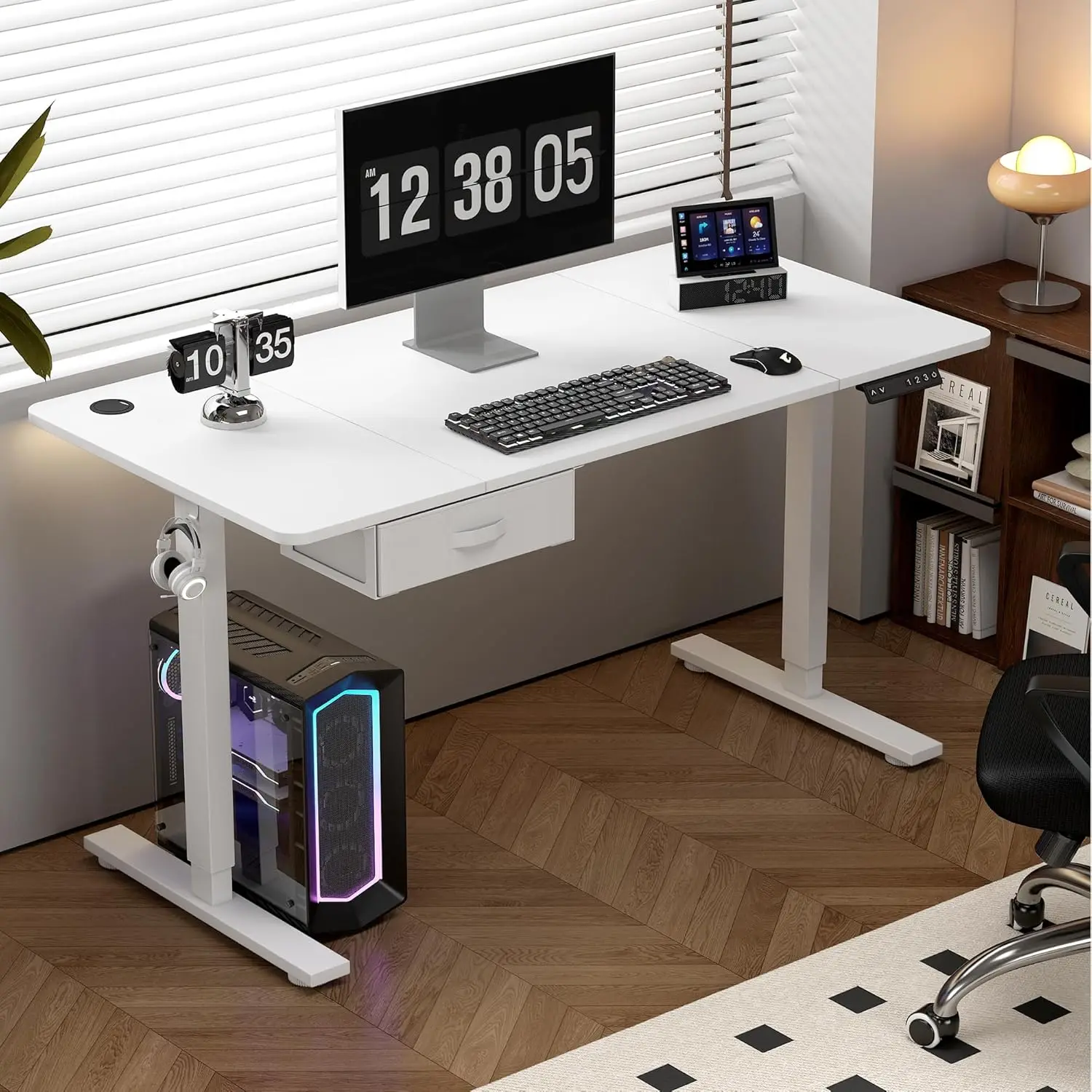 Electric Standing Desk Sit Stand Table Height Adjustable Electric Computer Desk USB Charging Port Drawer for Home Office-100cm/120cm/140cm/160cm image 3