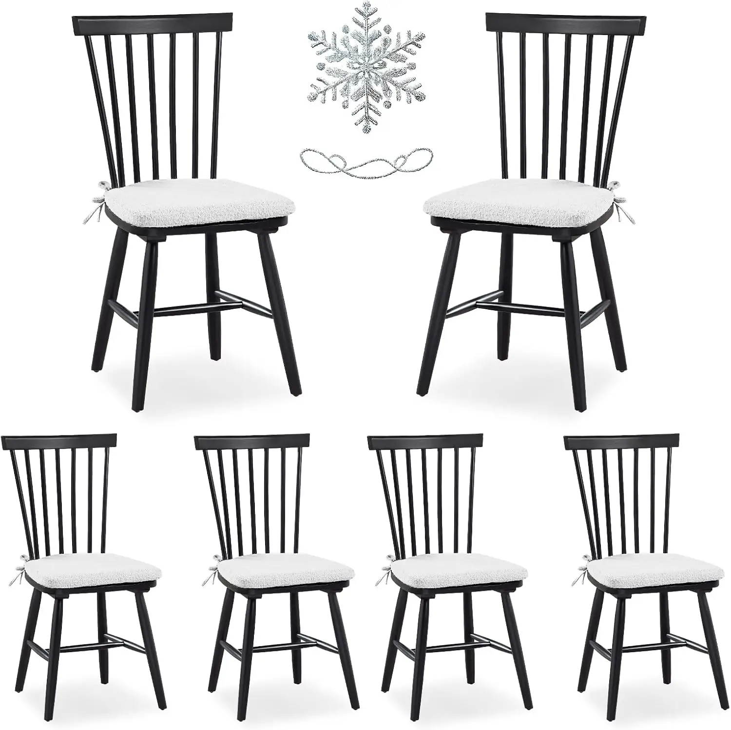 

Colamy Wooden Dining Chairs Set Of 6, Windsor Kitchen Side Chairs With Removable Cushion And Spindle High Back, Wood Dining