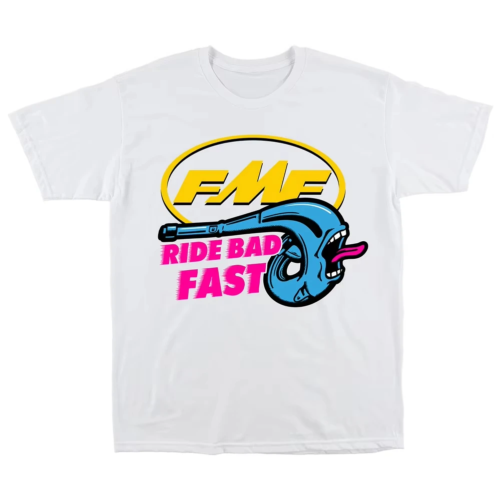 Fmf Ride Bad Fast Racing Retro Street Large Print Cotton Short Sleeve T-shirt Men's and Women's Fashion High Quality