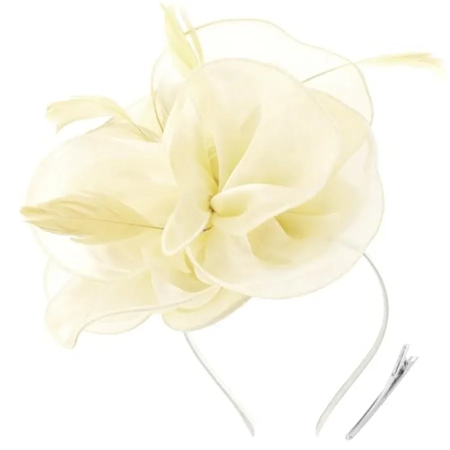 

DRESHOW Fascinators Hat Tea Party Headwear Ribbons Feathers on a Headband and a Clip for Women
