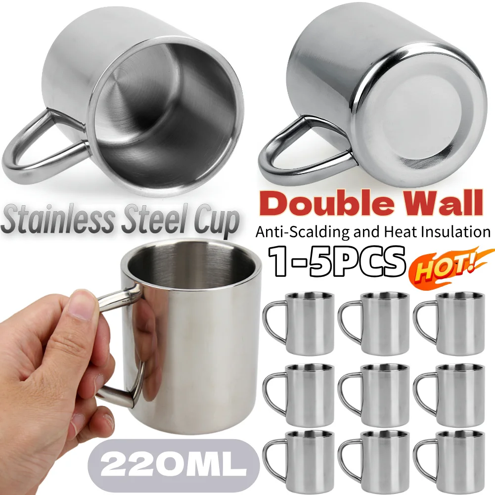 1-5PCS 220ML Stainless Steel Mug Coffee Cup Double Wall Stai