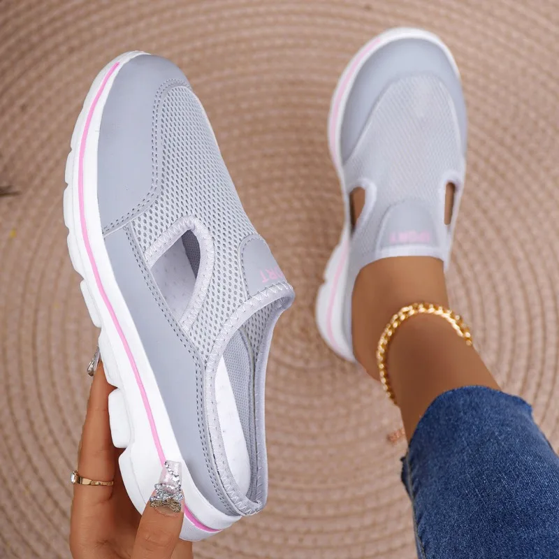 New Hot Women\'s Slippers Fashion Large Size Casual Slippers for Woman Thick Sole Mesh Breathable Single Shoes for Ladies Sneaker