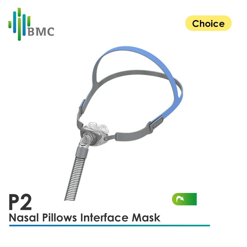 Máscara de travesseiros nasais BMC CPAP P2 com 3 tamanhos, tubo respiratório para respiração aérea, apneia do sono, dispositivo antirronco