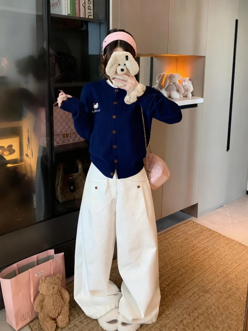 Autumn Winter New Sle Women's round Ne Embroidered Long Sve Sweater Cardigan Soft Cozy Versatile Inner And Outer Wear