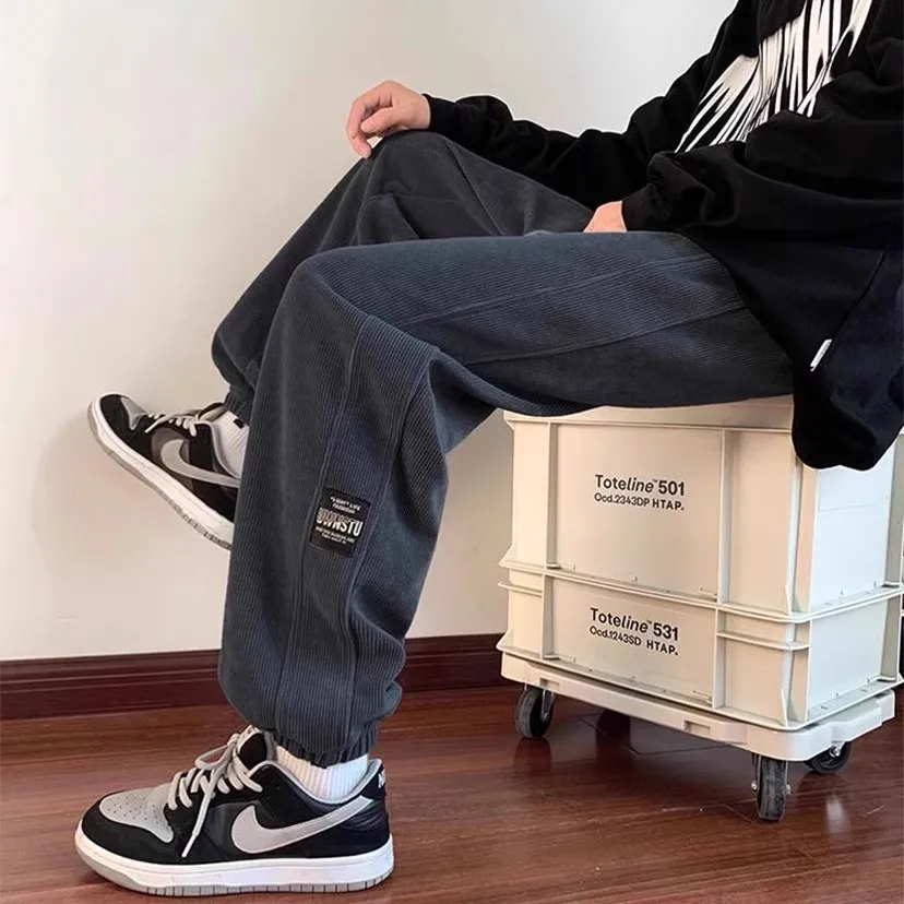 

Men's Corduroy Sweatpants Fce Lined Loose Fit Warm Spor Pants Thiened Autumn Winter Casual Trousers Polyester Fiber