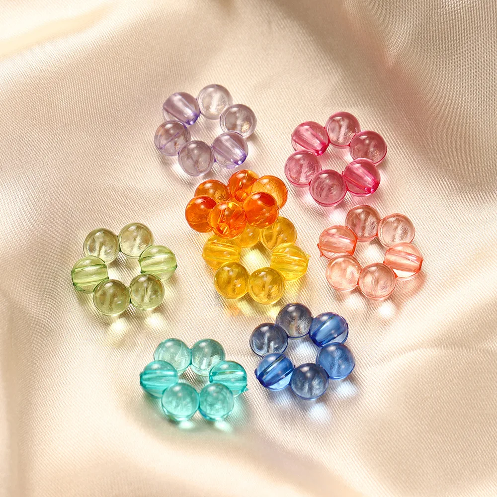 20Pcs Acrylic Transparent Multi-color Flower Bead Frame Pendant with Straight Hole Loose Beads DIY Bead Material Accessories