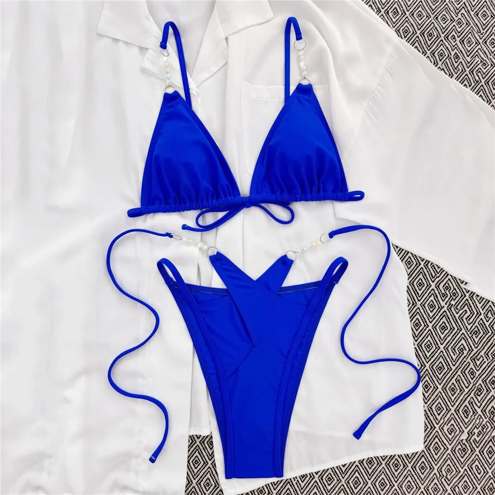 

2025 сексуальный черный бисер с лямкой на шее, микро-бикини, стринги, купальник, женский купальник, купальный костюм, пляжная одежда для купания, треугольные комплекты бикини