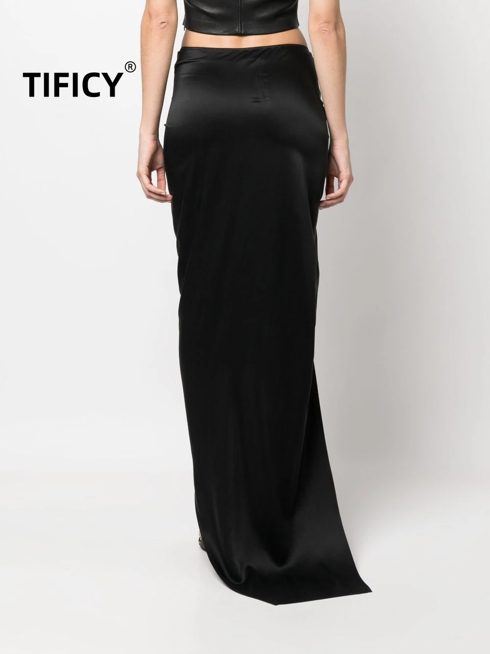 TIFICY High Street Dark RO Women's Spring and Summer Fashion Show Same Diagonal Zipper Pleated Slit Floor Length Long Skirt