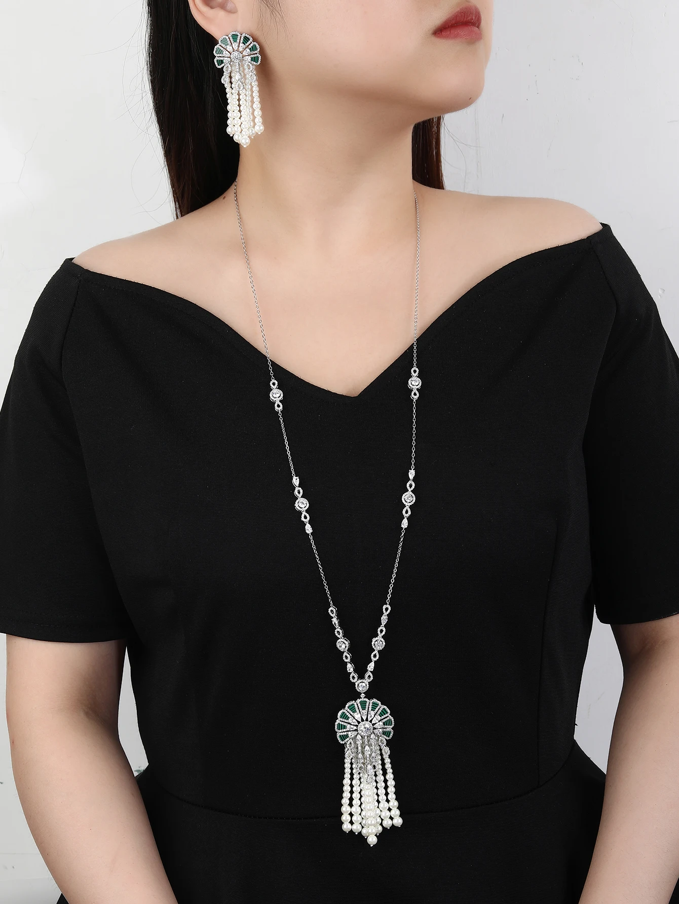 New Trendy Sweater Long Necklace Earring Jewelry Sets For Women Wedding Party Zircon CZ African Dubai Bridal Jewelry