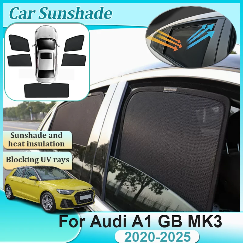 

For Audi A1 GB 2020-2025 Car Magnetic Sunshades Windshield Side Window Anti-UV Sun Protection Curtain Pad Cover Auto Accessories