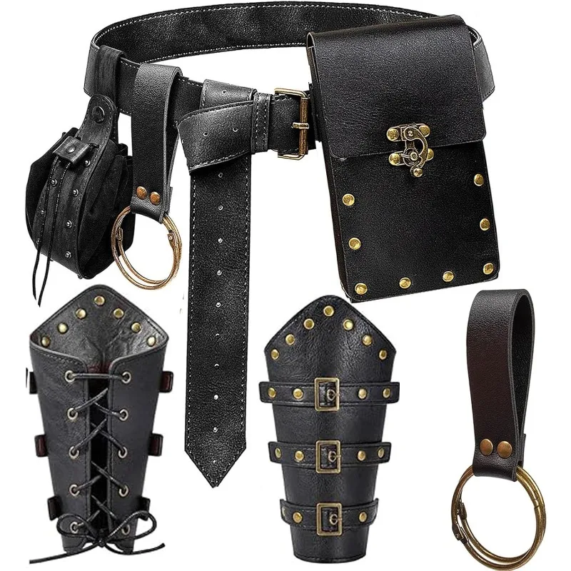 Renaissance Gürteltasche Geldbörse Wikinger Armschiene Haken Halloween Set Mittelalter Festival Kostüm Zubehör Lässige Gürteltasche Hüfttasche