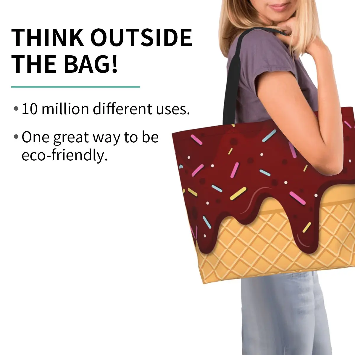 Ice Cream Waffle With Chocolate Shopping Tote Bag Canvas Large Capacity Shoulder Bags Shopper Grocery Handbag for Women