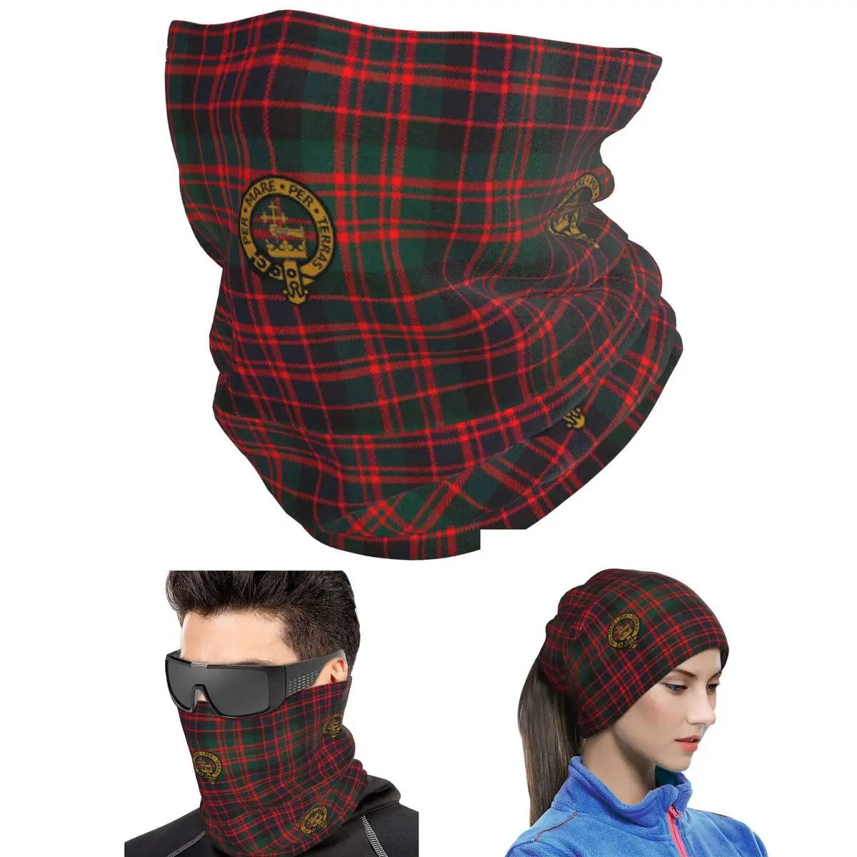 MacDonald Clan Tartan With Clan Crest Bandana Neck Cover Wrap Mask Scarf Running Balaclava For Men Women Adult All Season