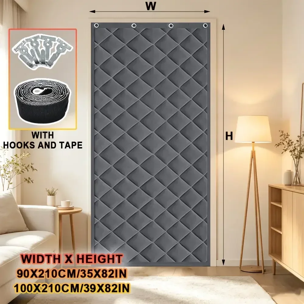 Thick Quilted Thermal Door Curtain, Windproof Cold-Blocking Insulated Door Screen, Heavy-Duty Winter Door Cover for Home Outdoor