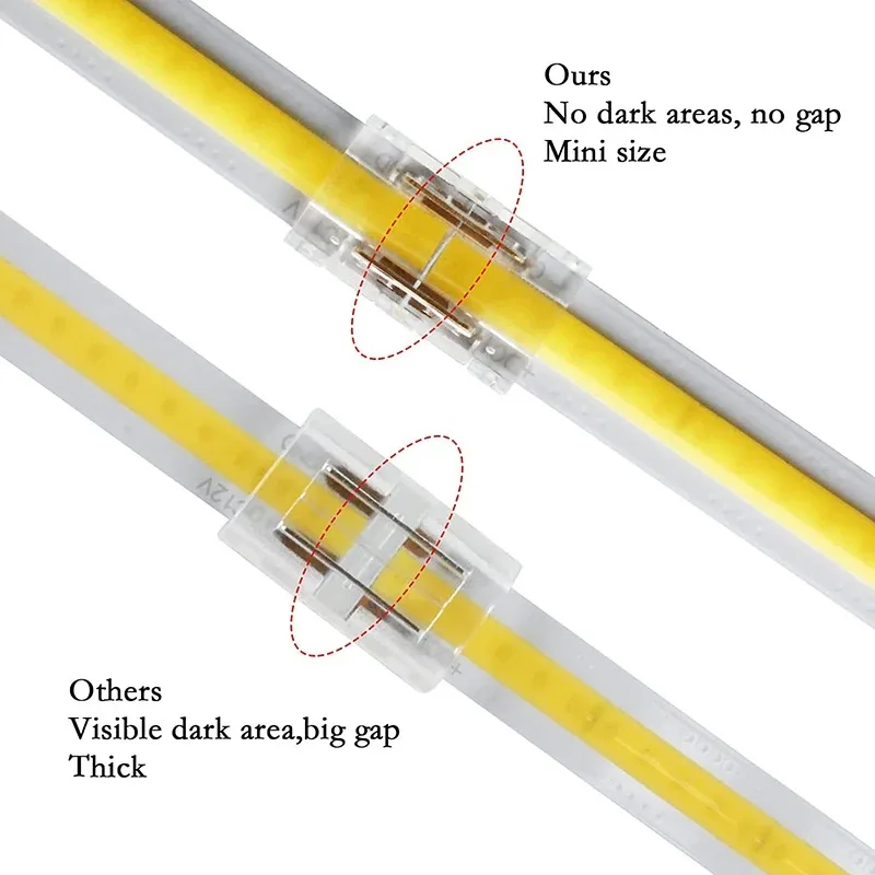 2pin 8mm COB LED Strip to Strip LED Connectors Strip to Wire Connection Solderless Extension for 8mm COB LED Strip Lights
