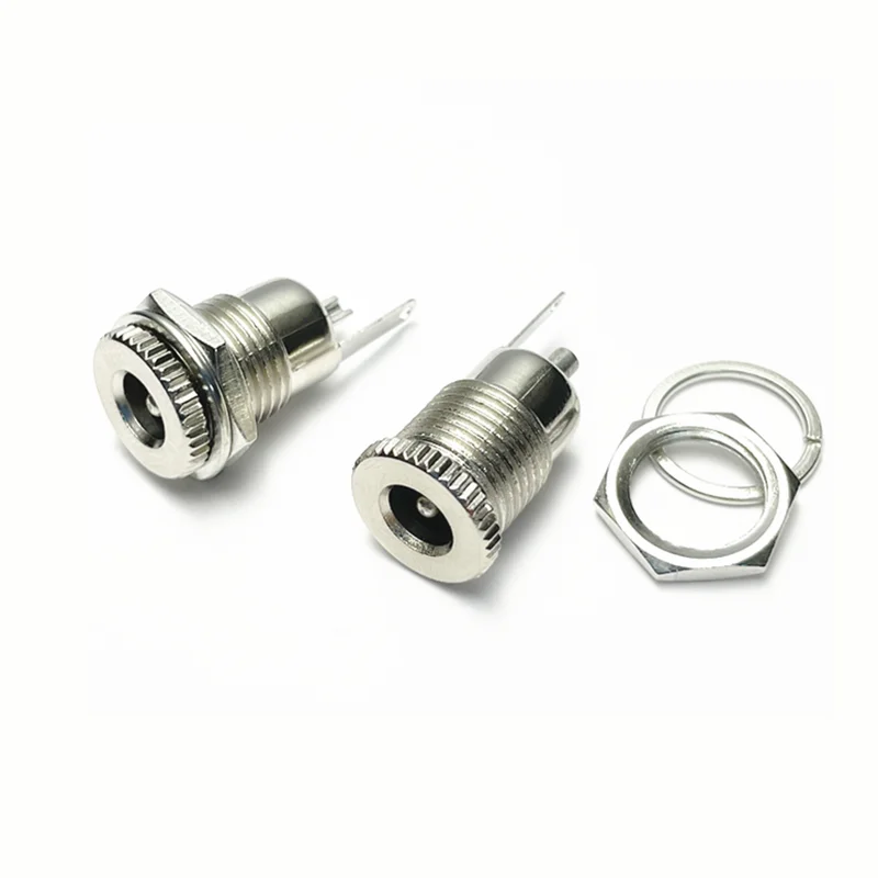 5PCS/LOT DC099 5.5 mm x 2.1mm DC Power Jack Socket Female Panel Mount Connector Metal DC-099 Open Hole 11MM 5.5*2.1 5.5*2.5