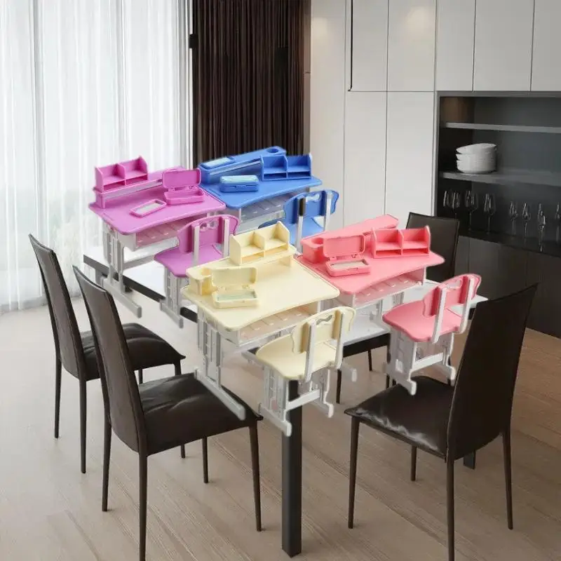 1/12 Scale Miniature School Desk And Chair Set for Dollhouse Micro Scene Display Props Collectible Furniture for Dollhouses