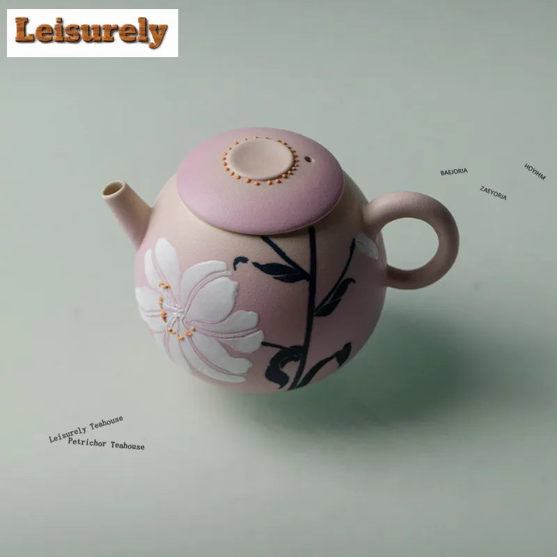 HOYIHM Peach Pink Hand-painted Lily Tea Set Complete Set Boutique Tea Ceremony Set Teapot And Tea Cup Set Tea Service Decoration