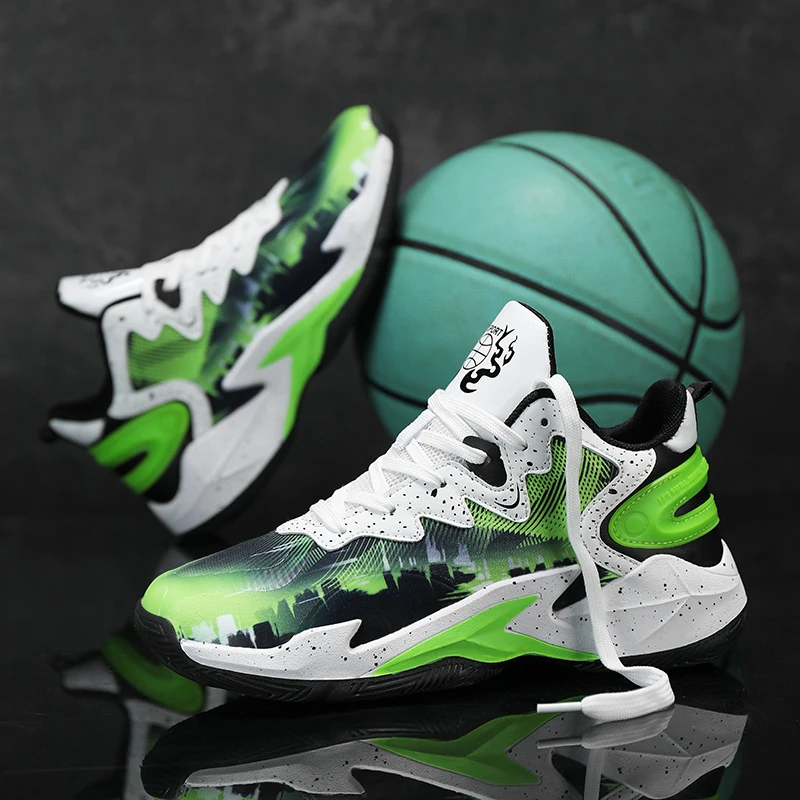 Swivel Buckle Children Sports Shoes High Top Kids Basketball Shoes Non-slip Boys Sneakers Casual Breathable Running Trainers