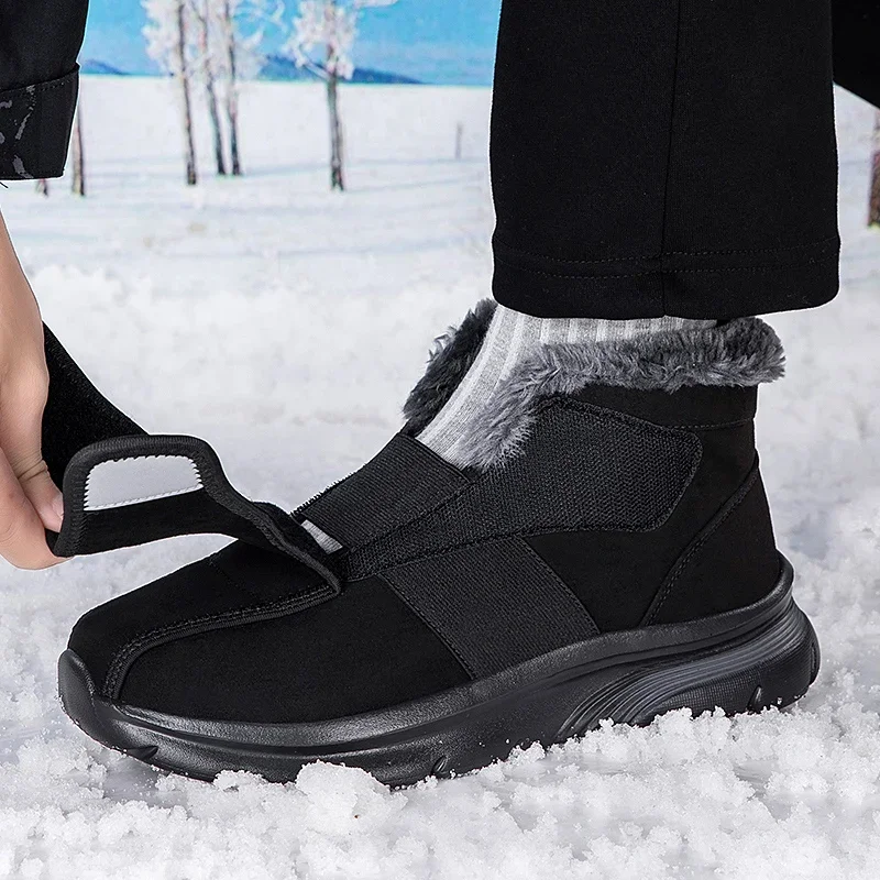 

Winter Men Boots Keep Warm With Fur Outdoor Walking Snow Boots Sneakers Travel Short Plush Ankle Boots Men Shoes Black