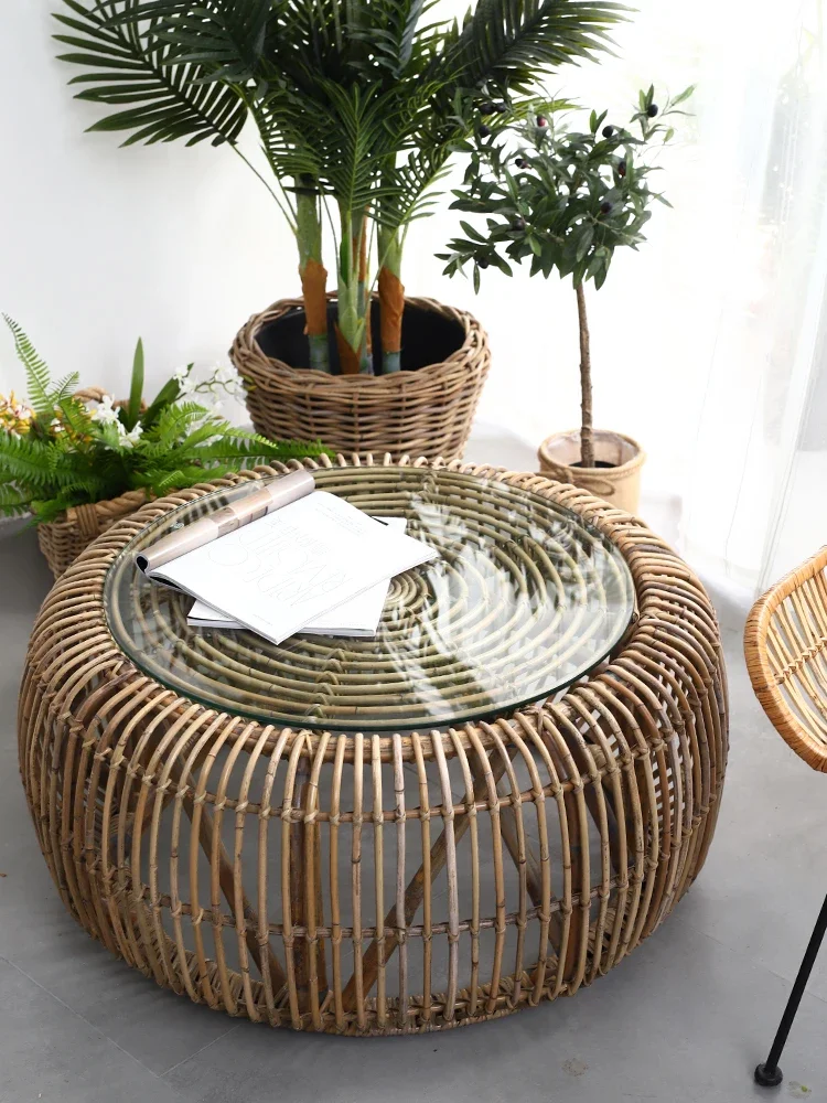 Rattan Tea Table Rattan Woven round Tea Table Living Room B & B Style Home Retro Sofa Side Table