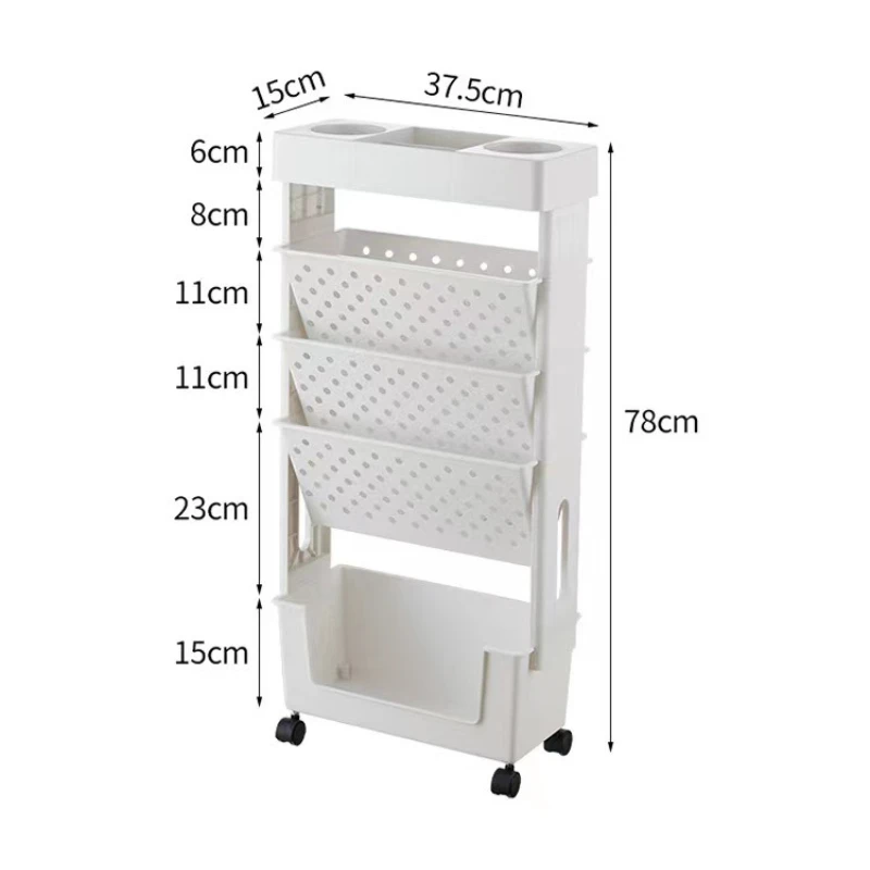 Removable Book Storage Box 5 Layer Classroom Vertical Bookshelf with Wheel Box Students' Bookcase Stationery Holder Desk Rack